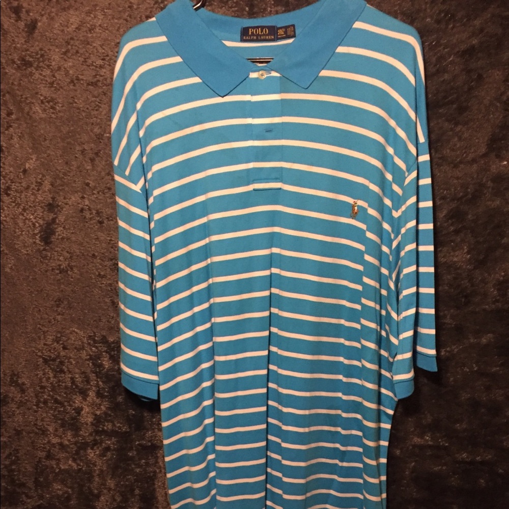 Striped Light Blue and White Polo